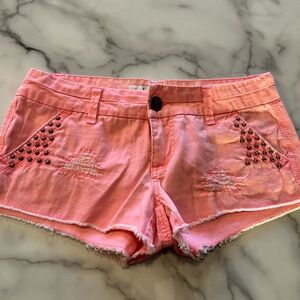 Daytrip Pink Studded Distressed Denim Shorts